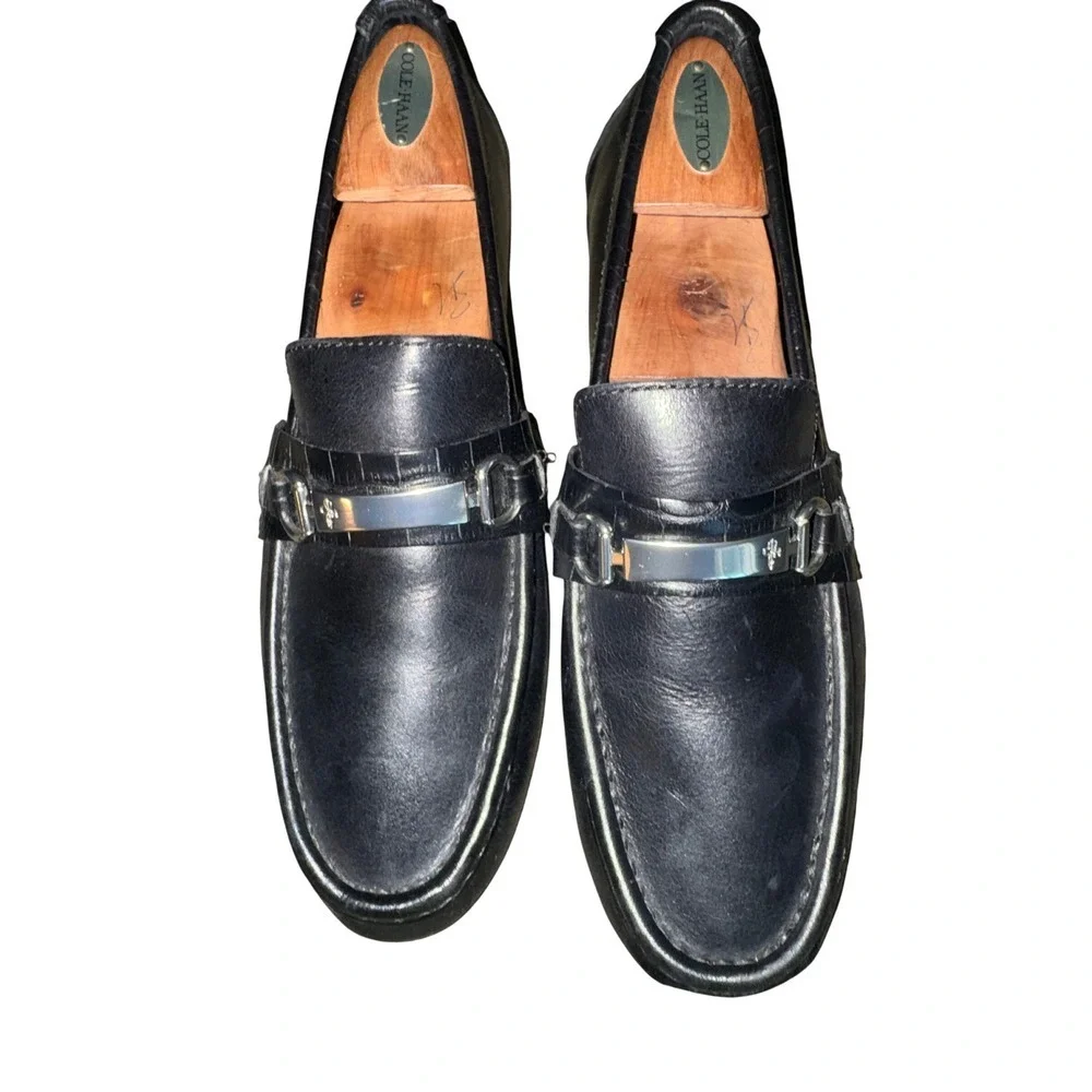 Cole Haan Black Leather Loafers 9.5M Men's w/ wood inserts MSRP‎ $150